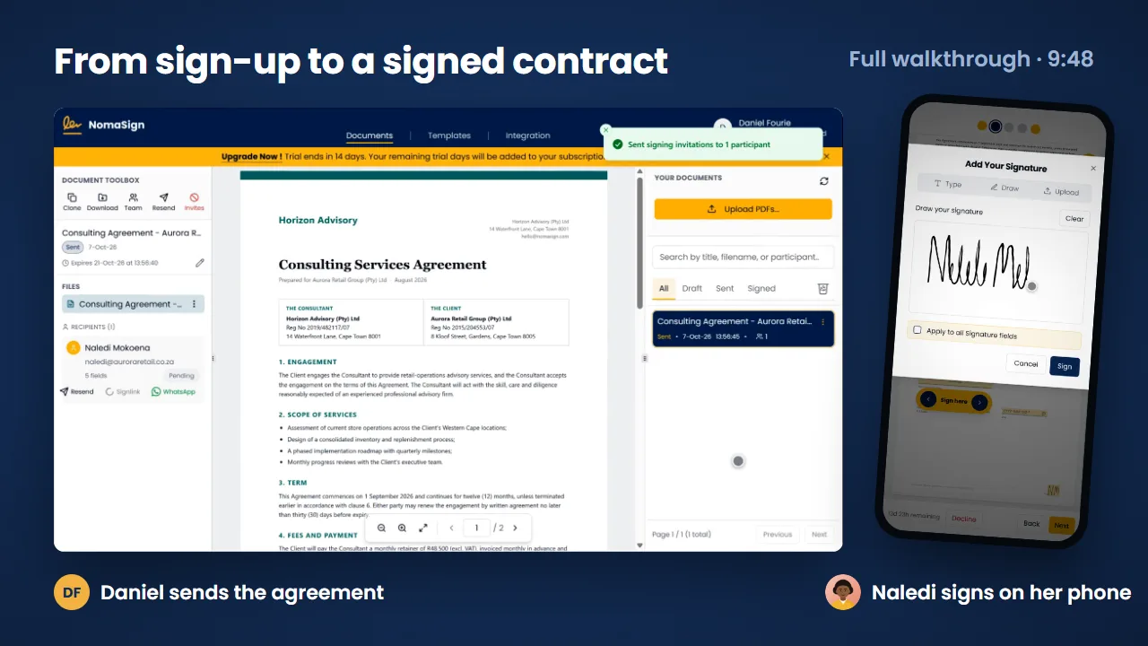 NomaSign full walkthrough: from sign-up to a signed contract