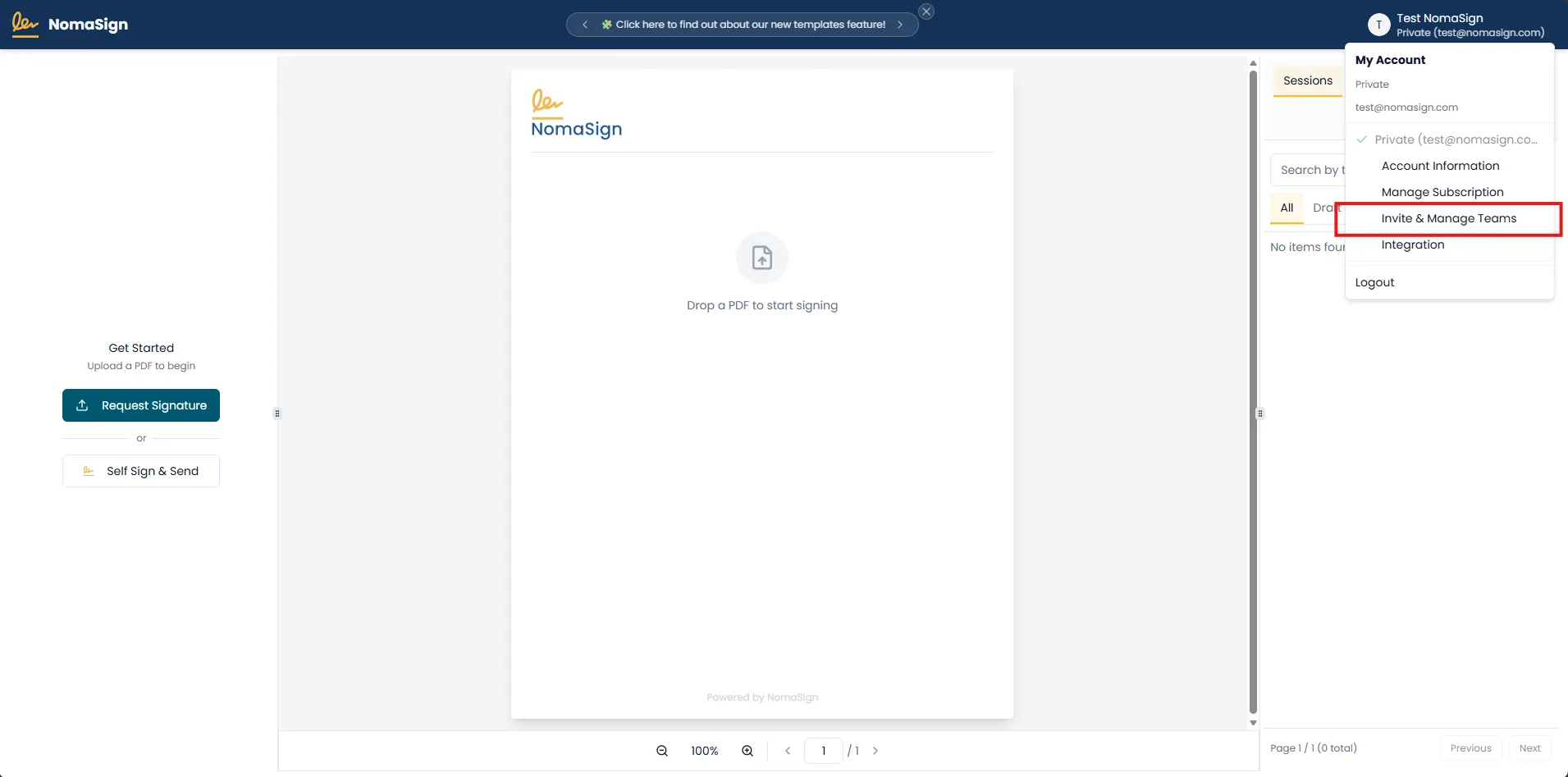 Invite and Manage Teams menu item