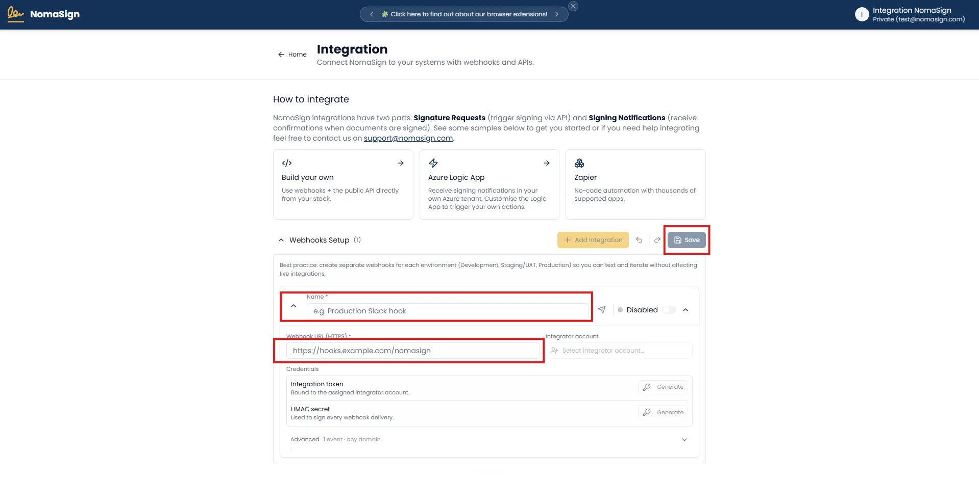 Add new integration form