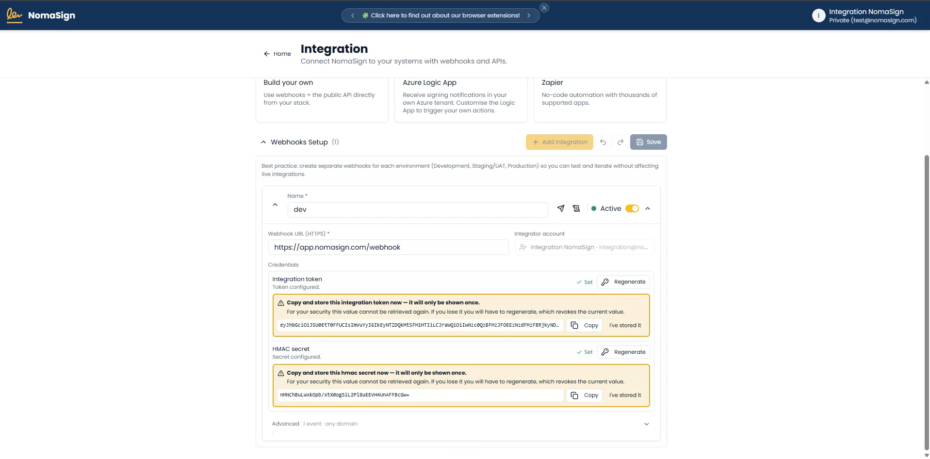 Generate tokens dialog