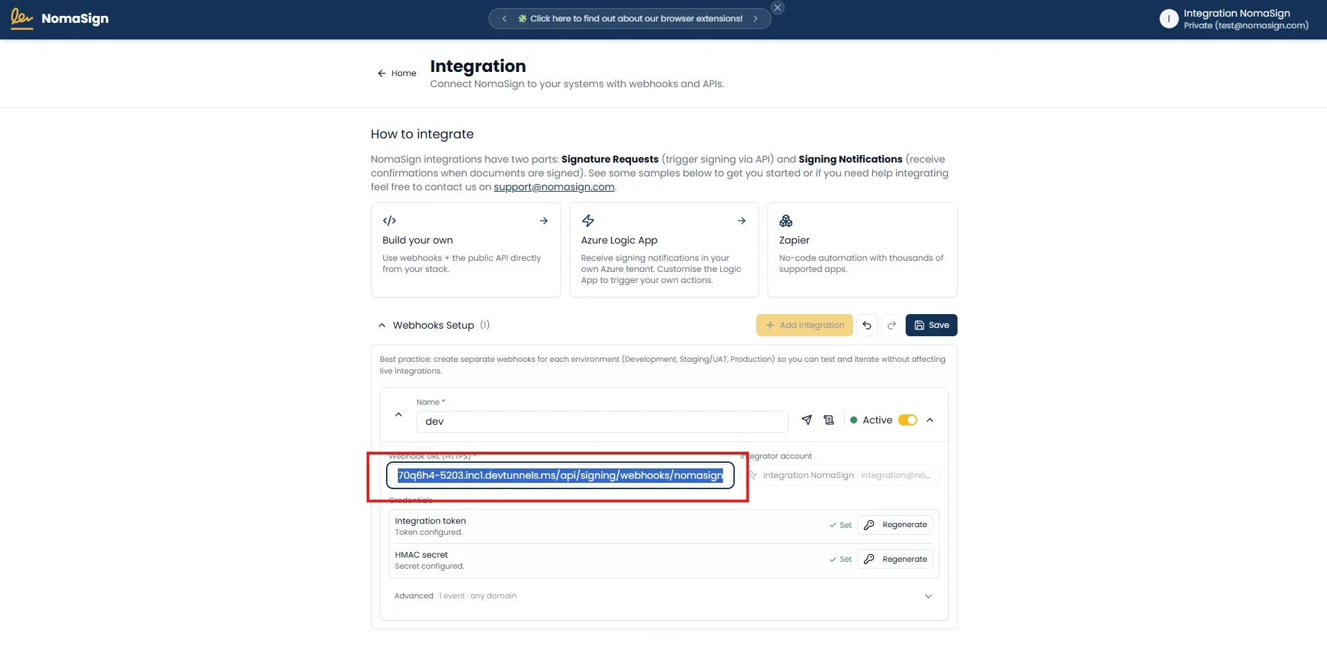 Webhook setup step four